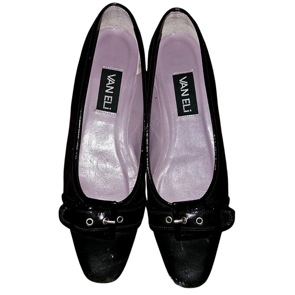 Vaneli Women's Black Patent Leather Pumps With Buckle Detail Size 7 1/2 M